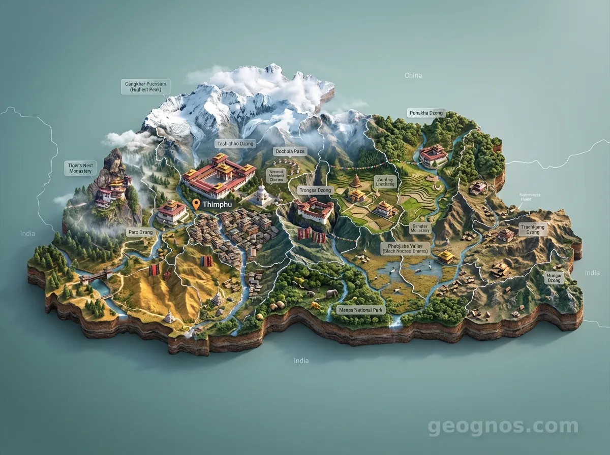 3D Diorama Map of Bhutan