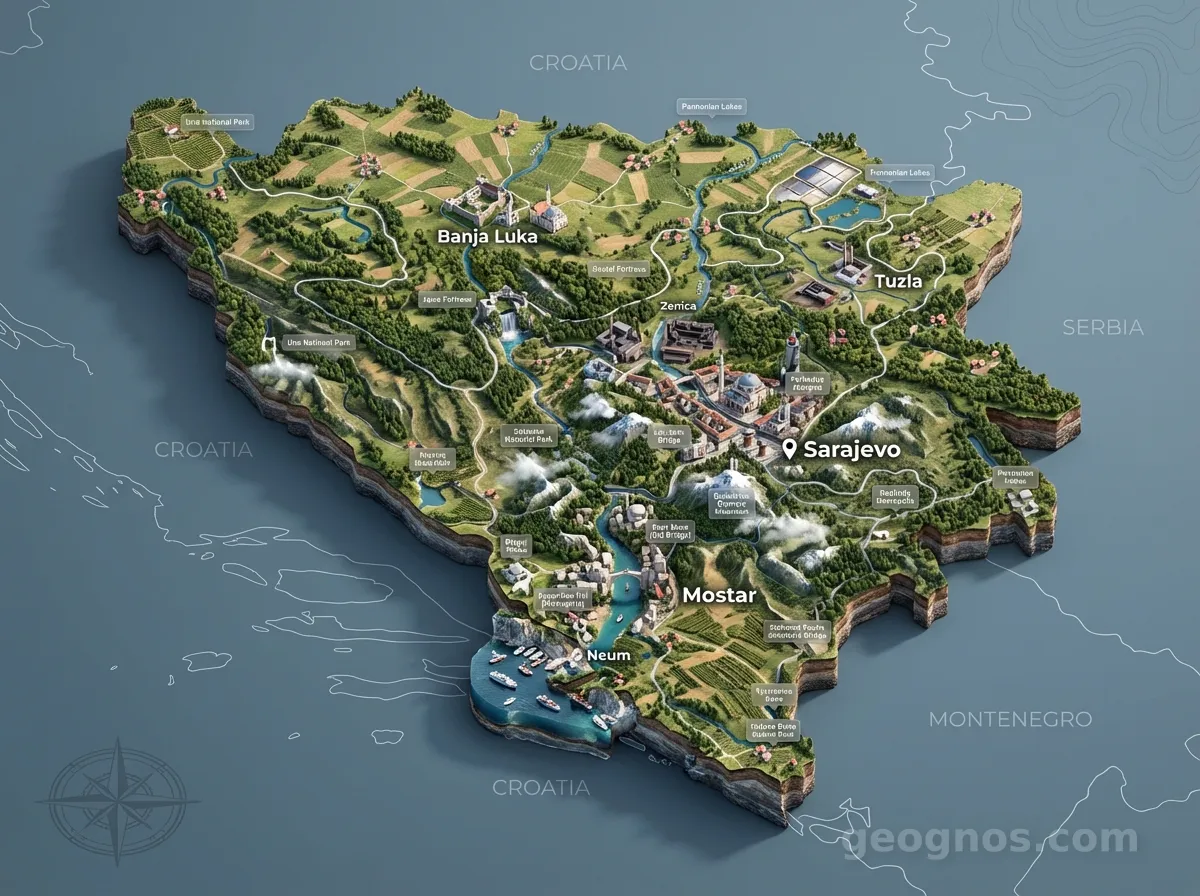 3D Diorama Map of Bosnia and Herzegovina