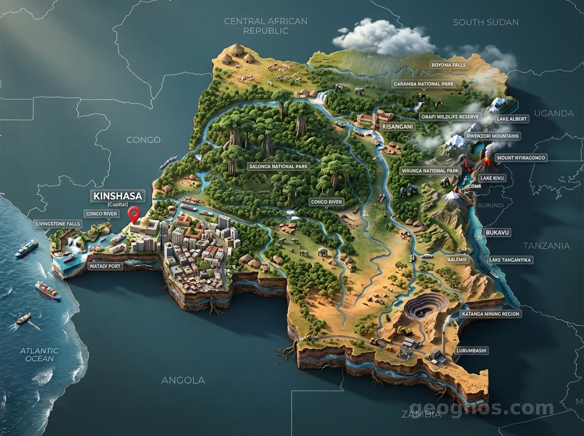 3D Diorama Map of Congo, Democratic Republic of the