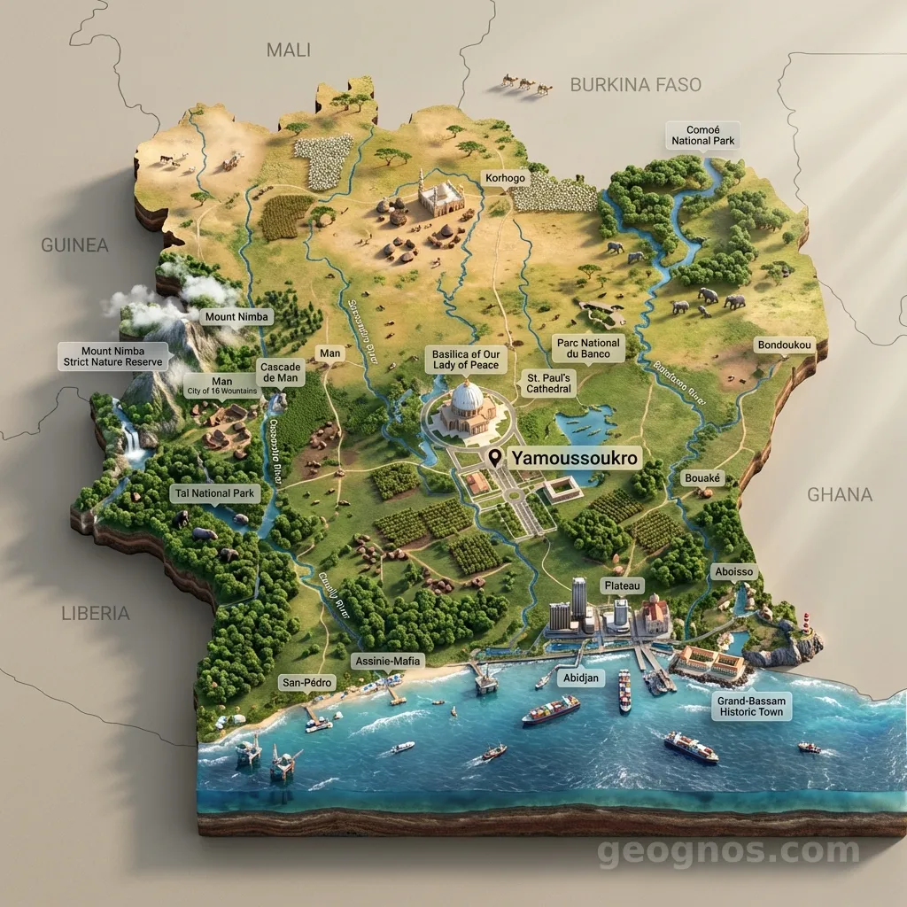 3D Diorama Map of Cote d'Ivoire