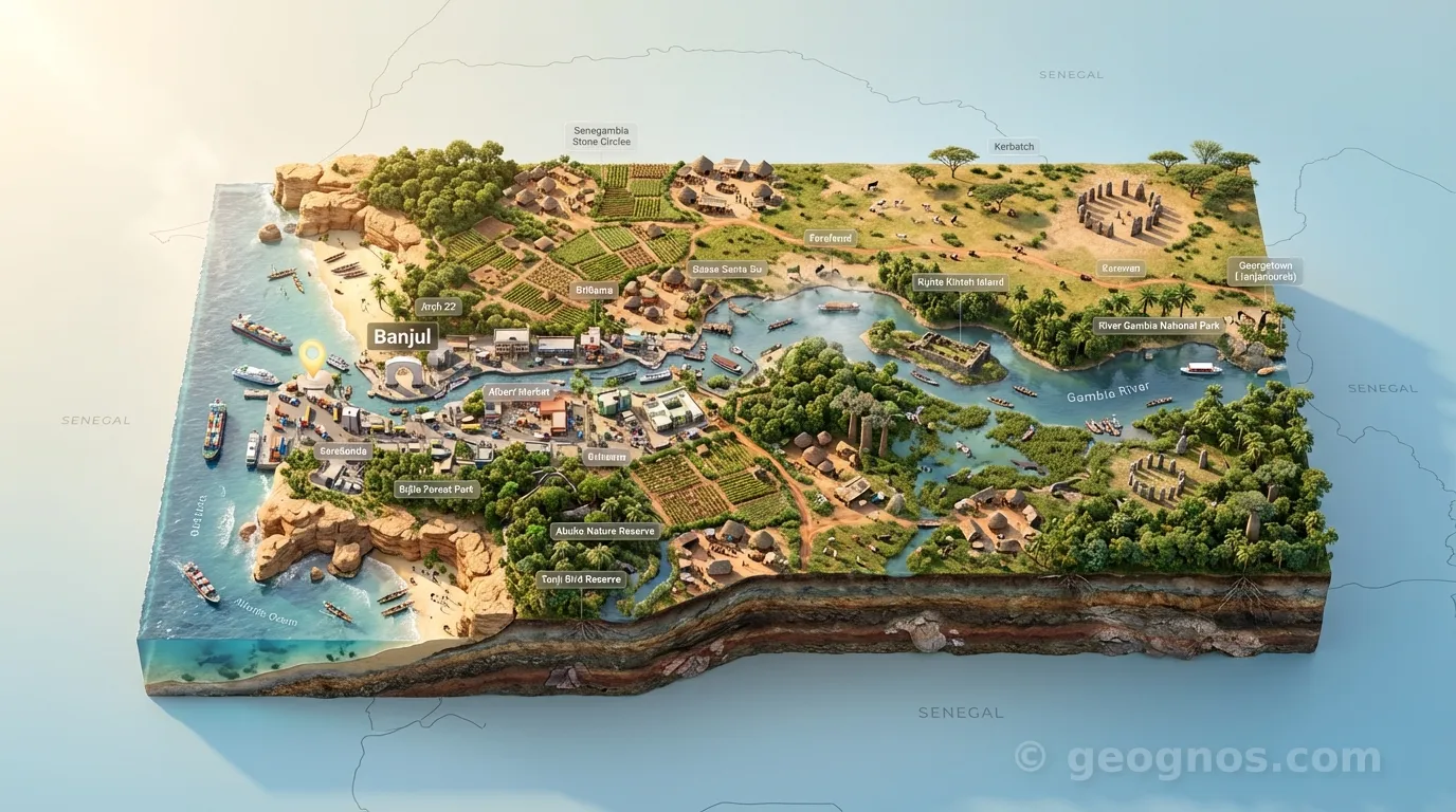 3D Diorama Map of Gambia, The