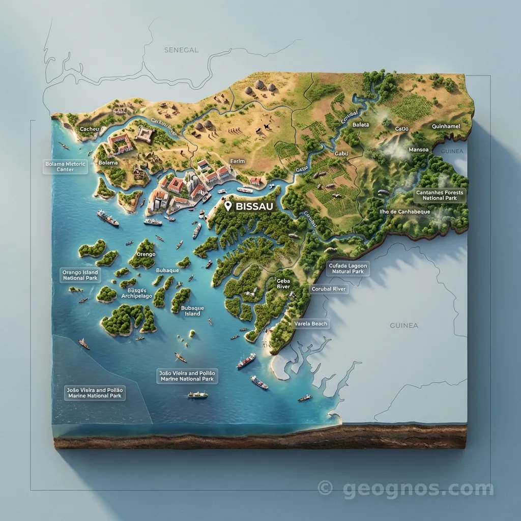 3D Diorama Map of Guinea-Bissau