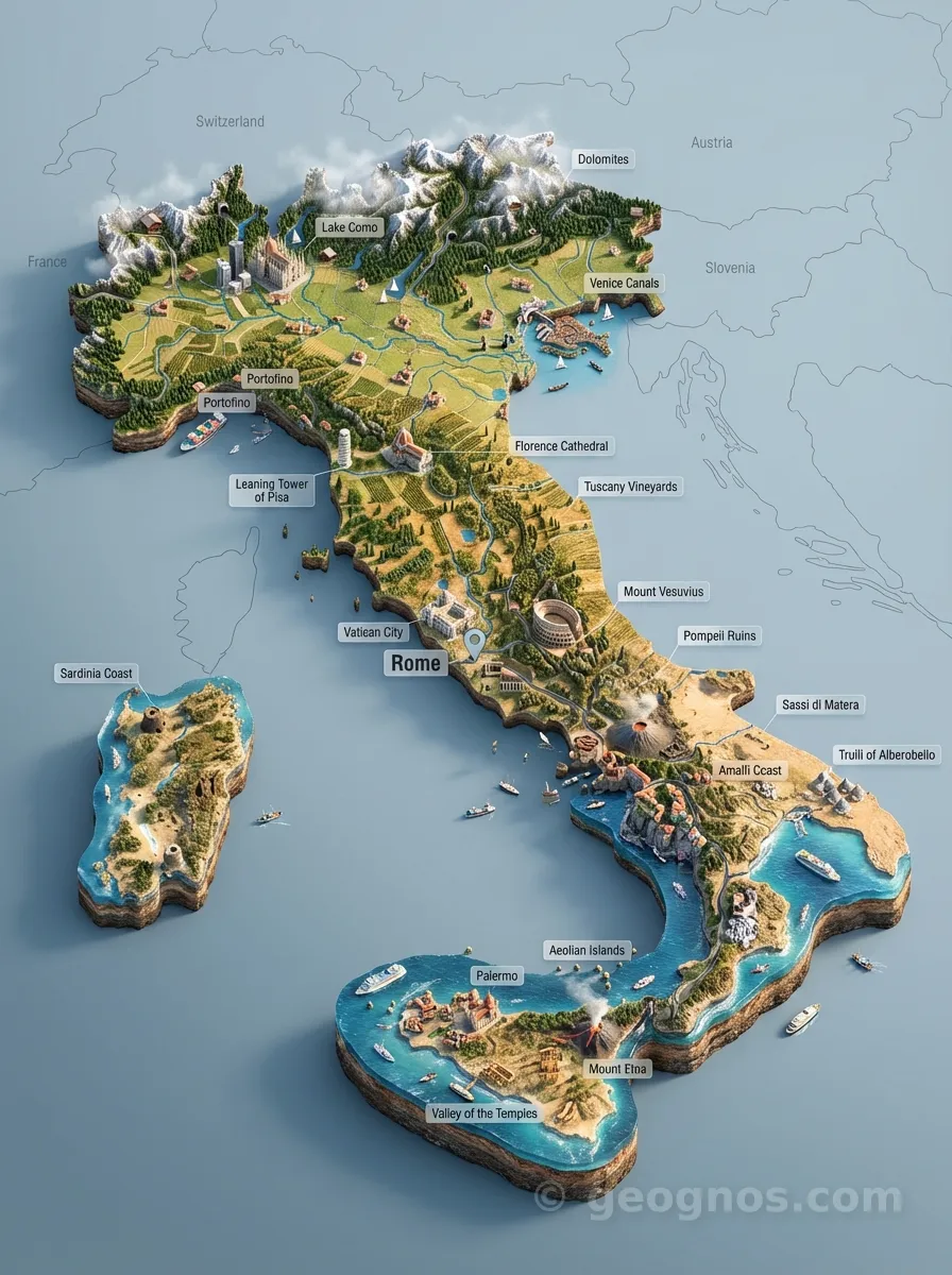 3D Diorama Map of Italy