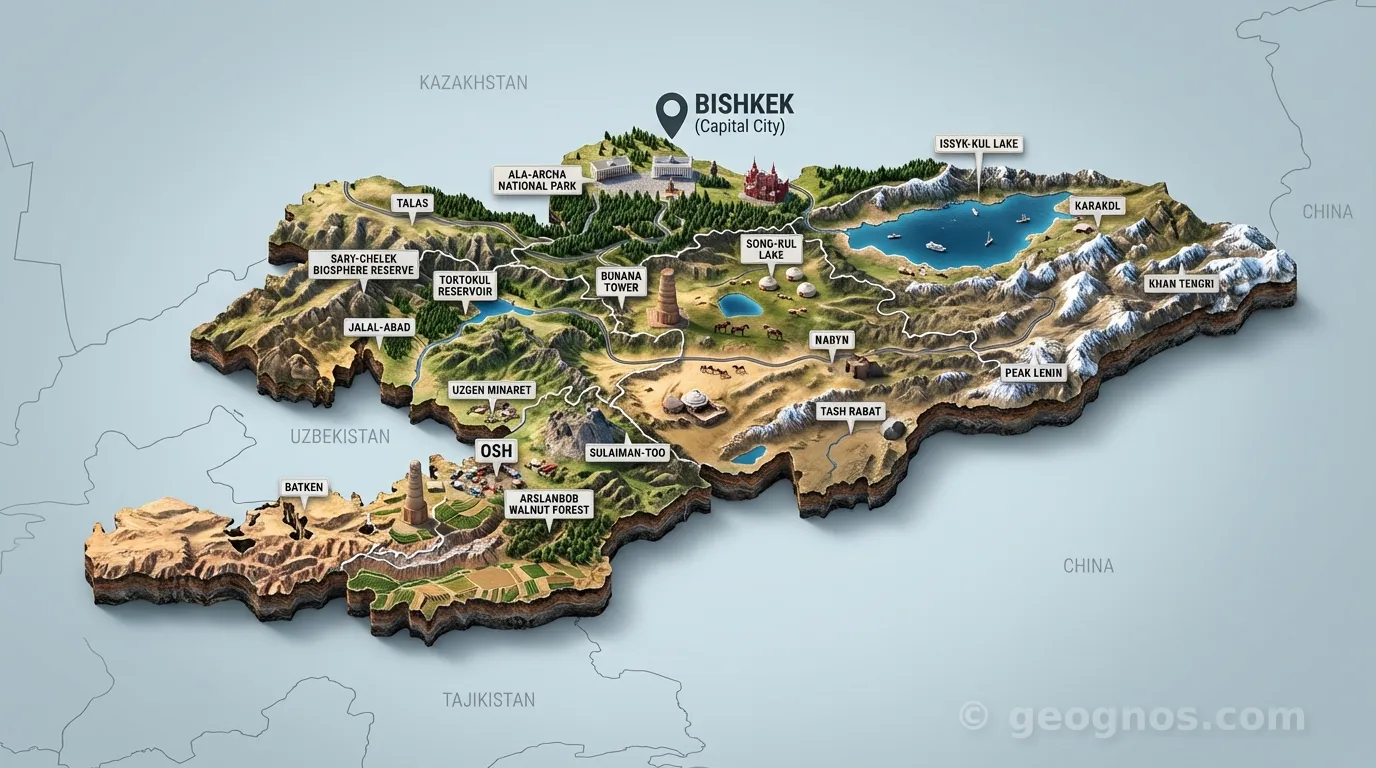 3D Diorama Map of Kyrgyzstan