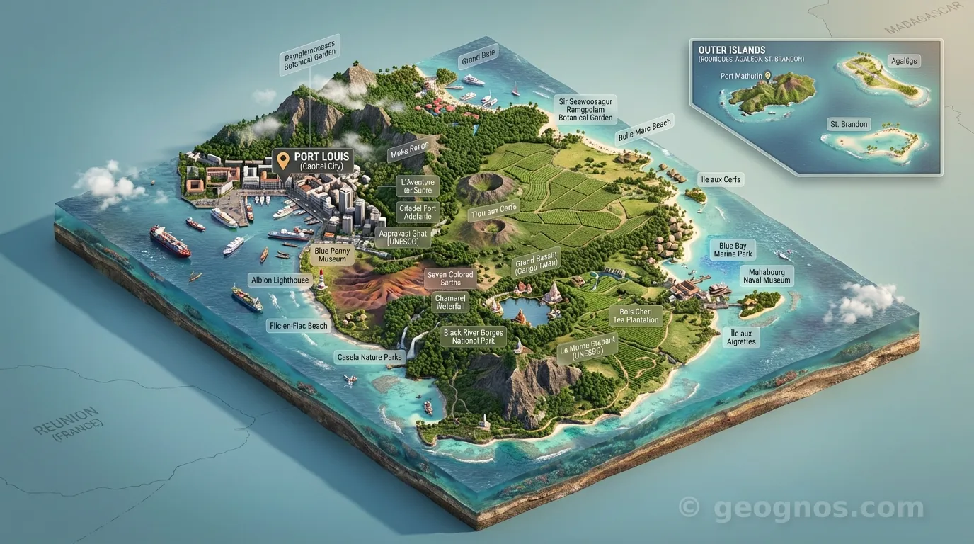 3D Diorama Map of Mauritius
