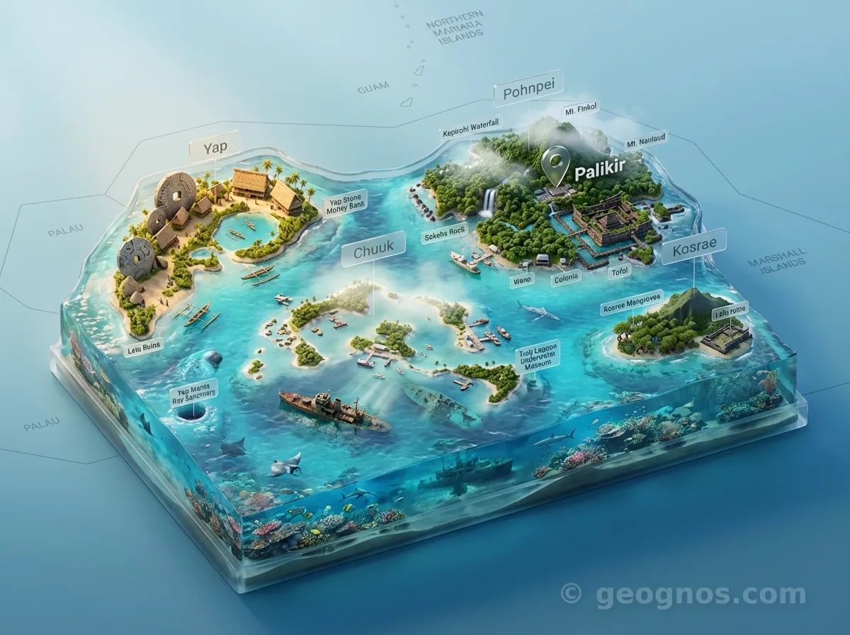 3D Diorama Map of Micronesia, Federated States of