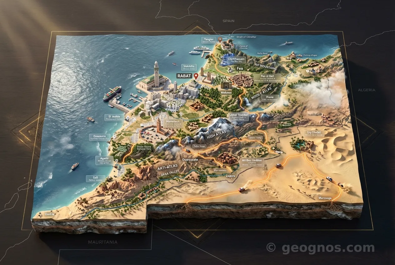 3D Diorama Map of Morocco