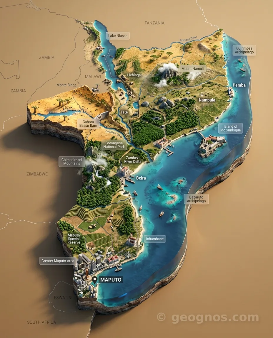 3D Diorama Map of Mozambique