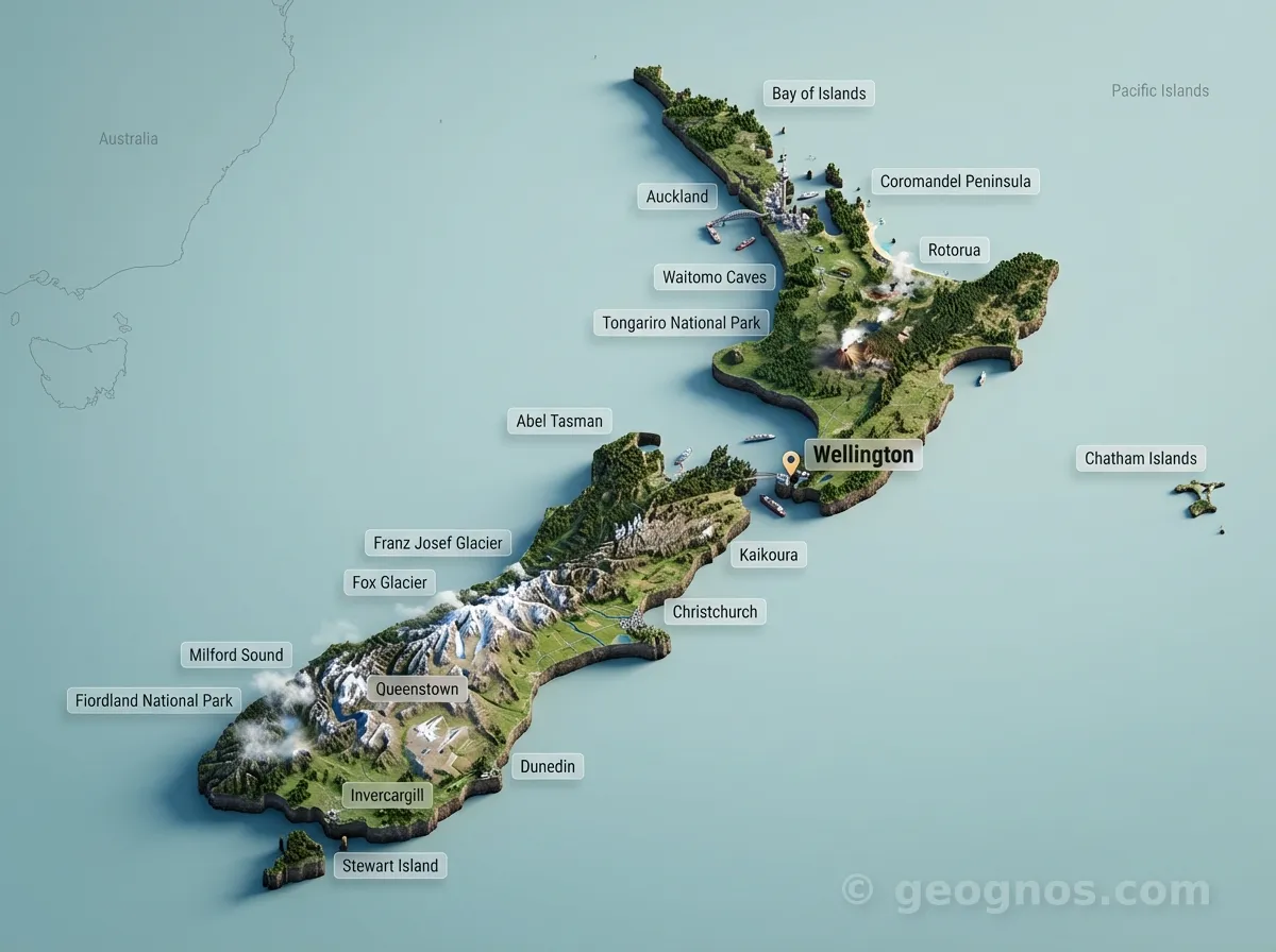 3D Diorama Map of New Zealand