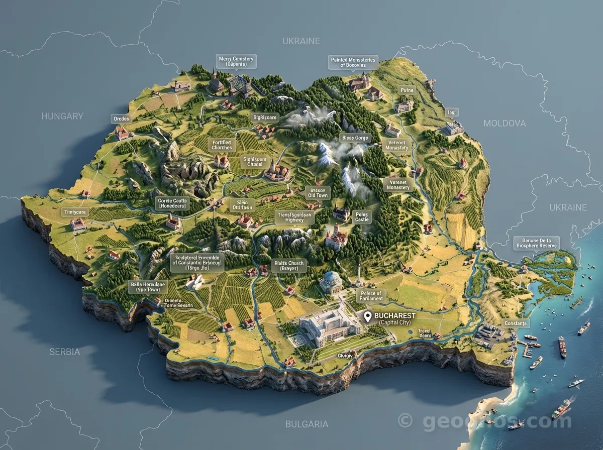 3D Diorama Map of Romania