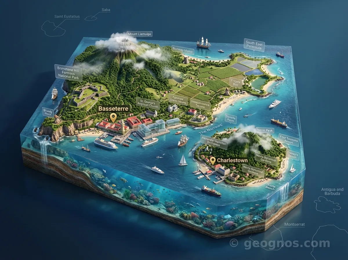 3D Diorama Map of Saint Kitts and Nevis