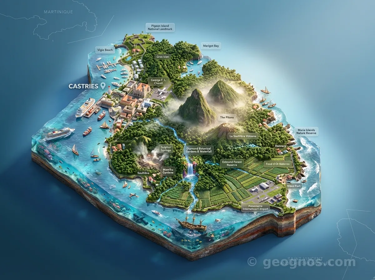 3D Diorama Map of Saint Lucia