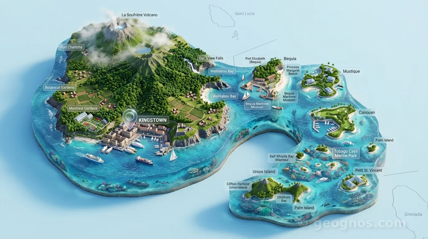 3D Diorama Map of Saint Vincent and the Grenadines
