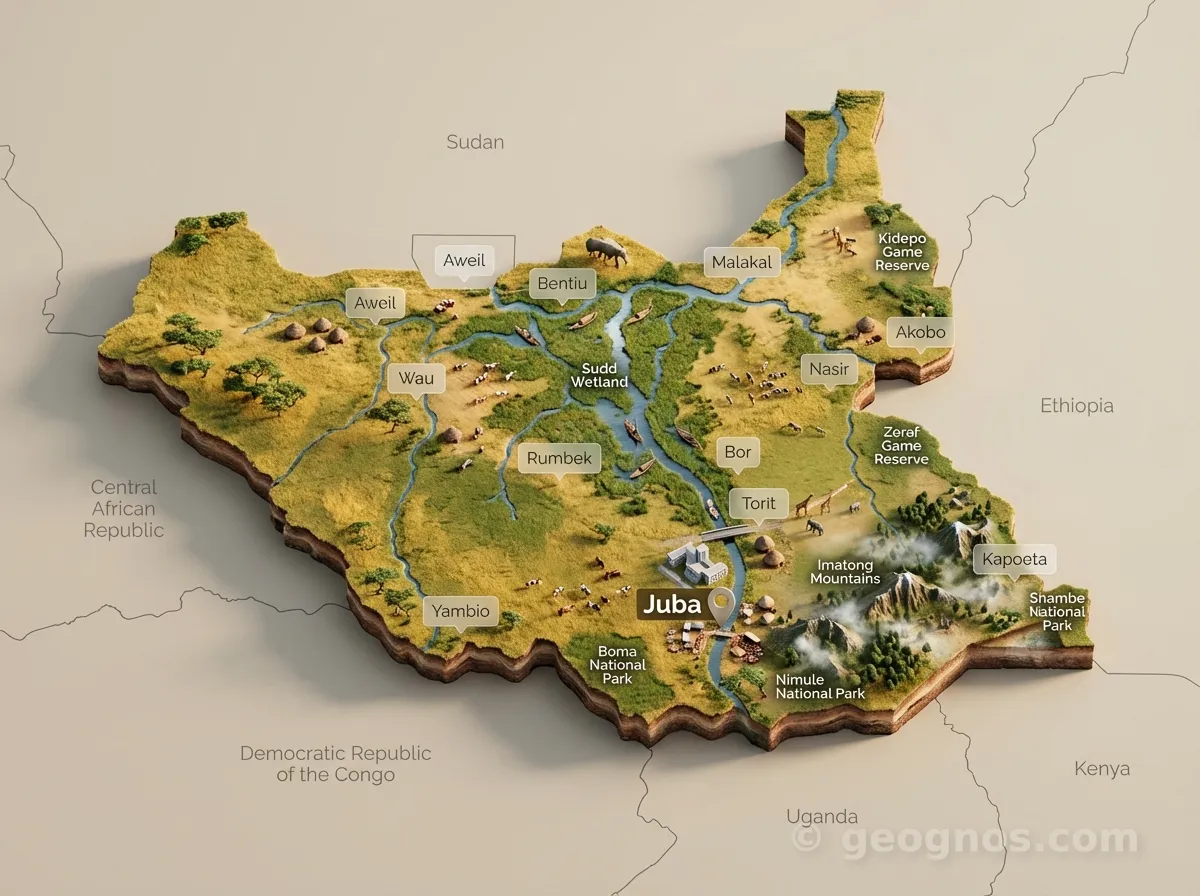3D Diorama Map of South Sudan