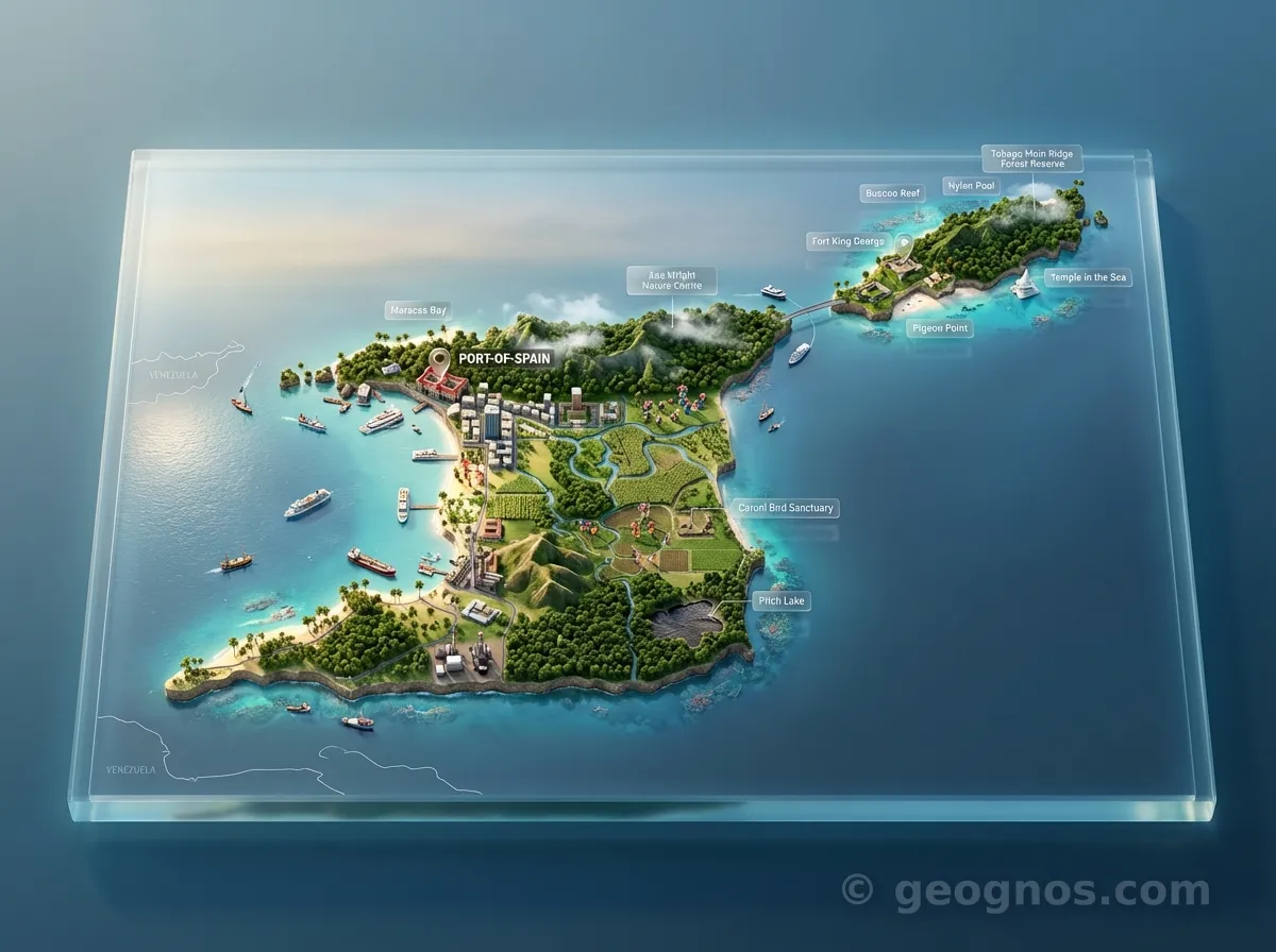 3D Diorama Map of Trinidad and Tobago