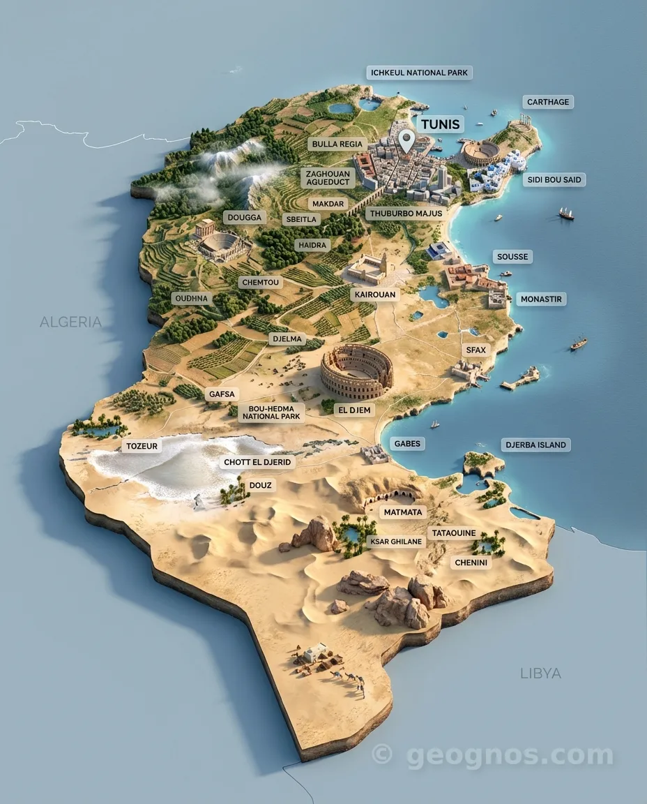 3D Diorama Map of Tunisia