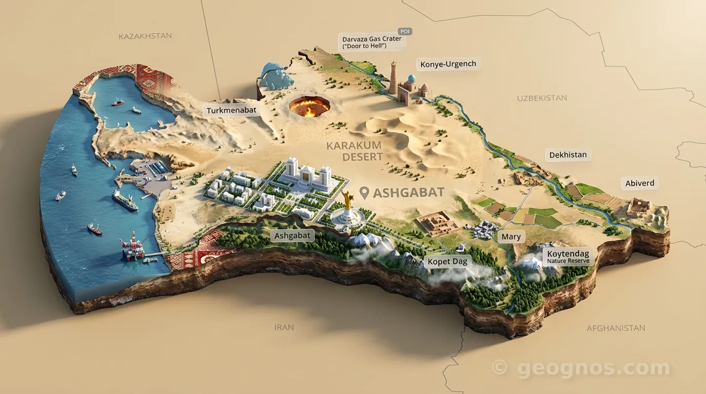 3D Diorama Map of Turkmenistan