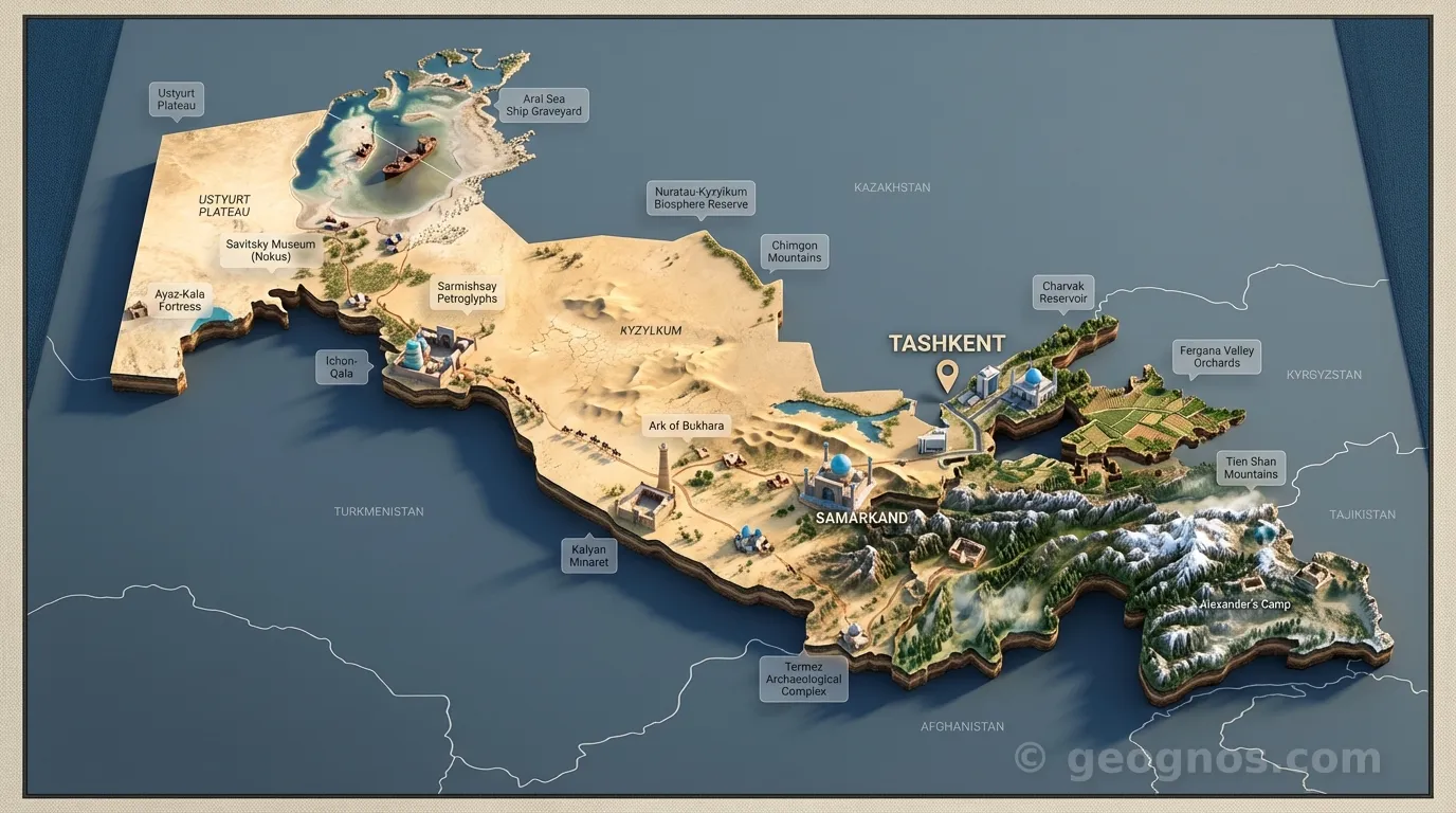 3D Diorama Map of Uzbekistan