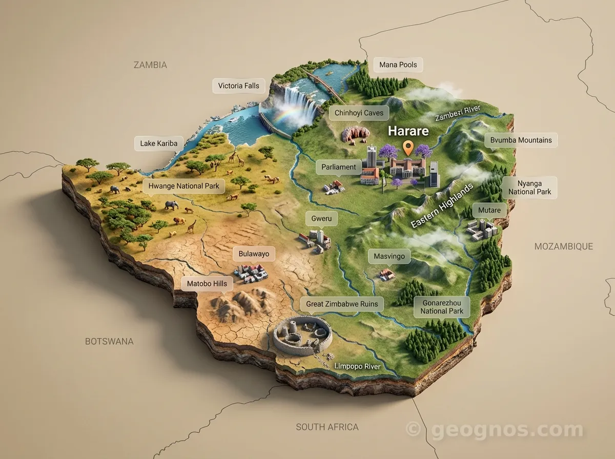 3D Diorama Map of Zimbabwe